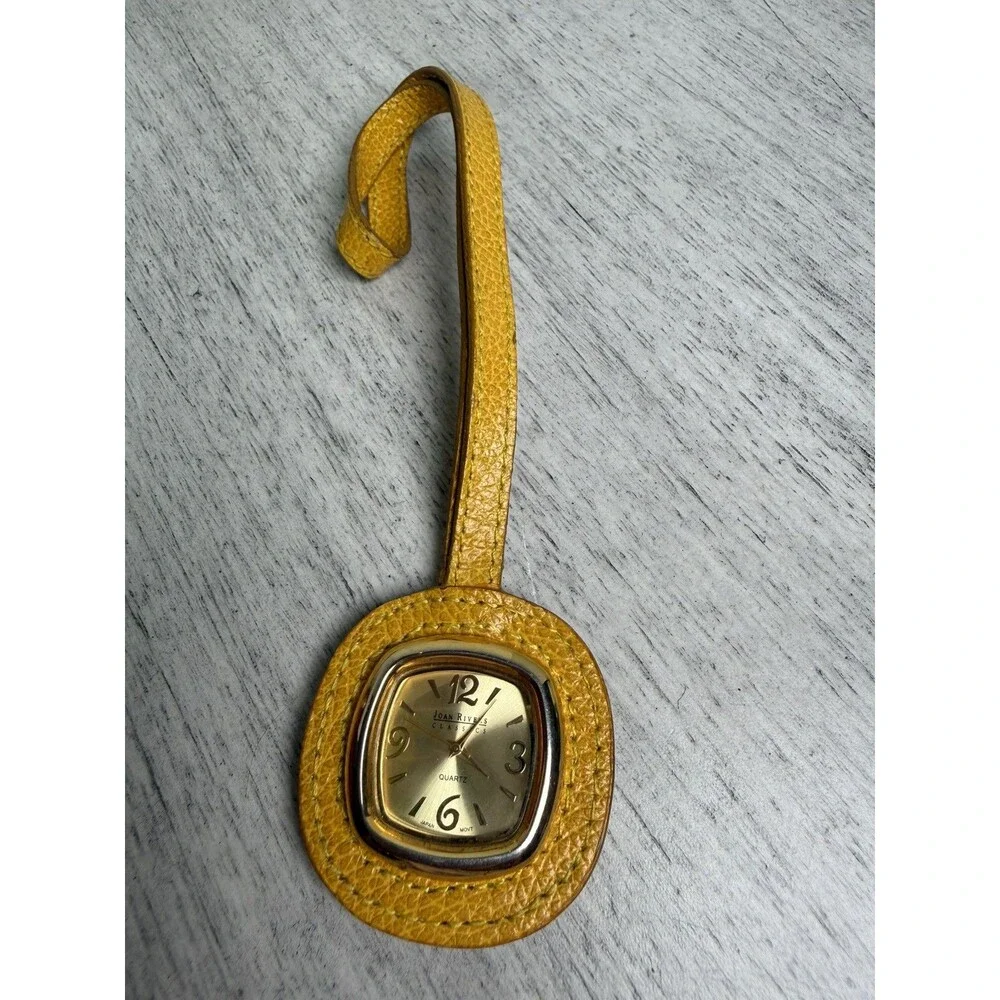 Vintage Joan Rivers Classics Mustard Yellow Leather Bag Charm Watch Square Gold